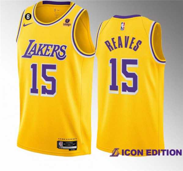 Men%27s Los Angeles Lakers #15 Austin Reaves Yellow Edition With NO.6 Patch Stitched Basketball Jersey